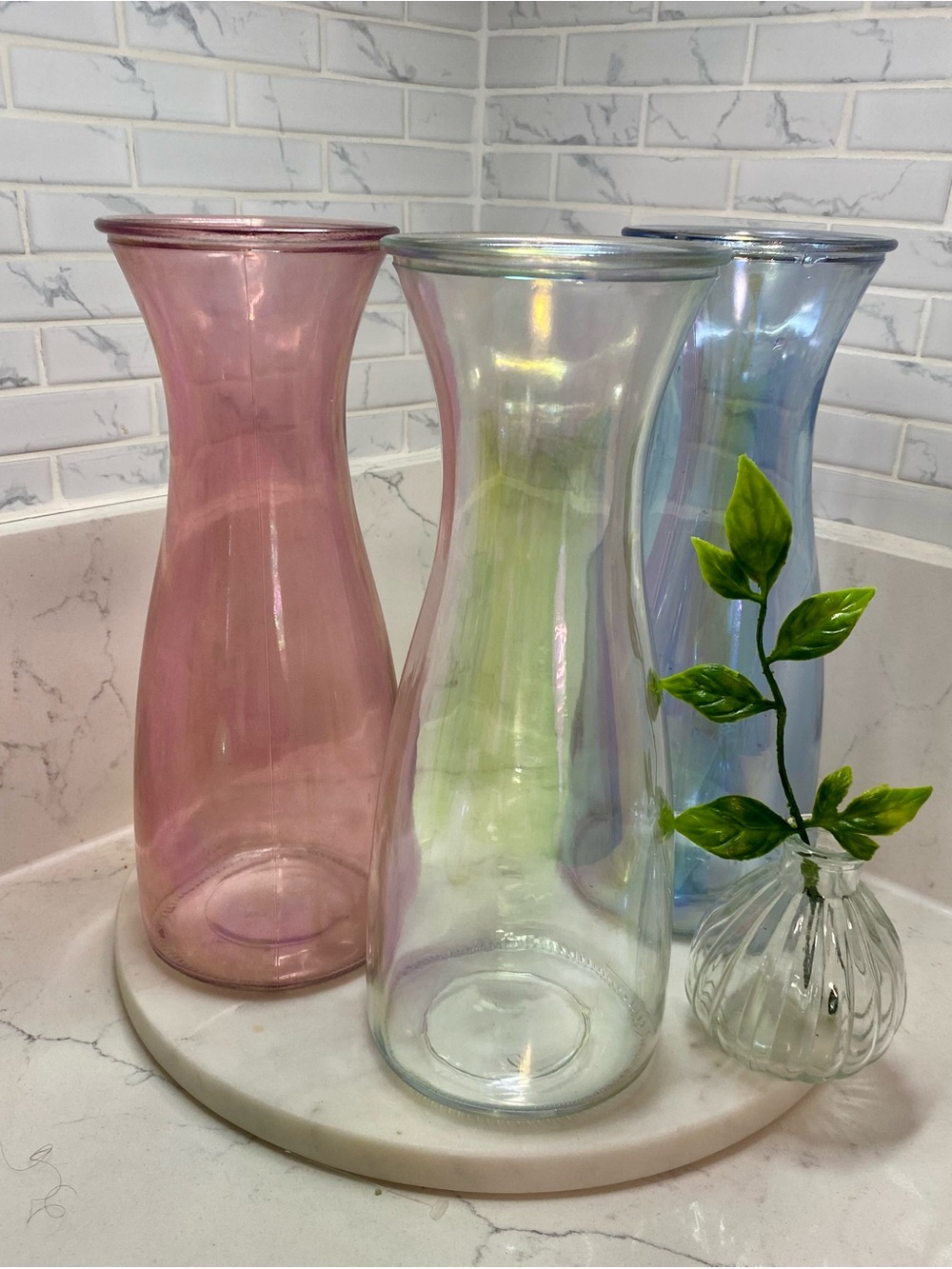 Iridescent Glass Vase - Pink, clear, Blue